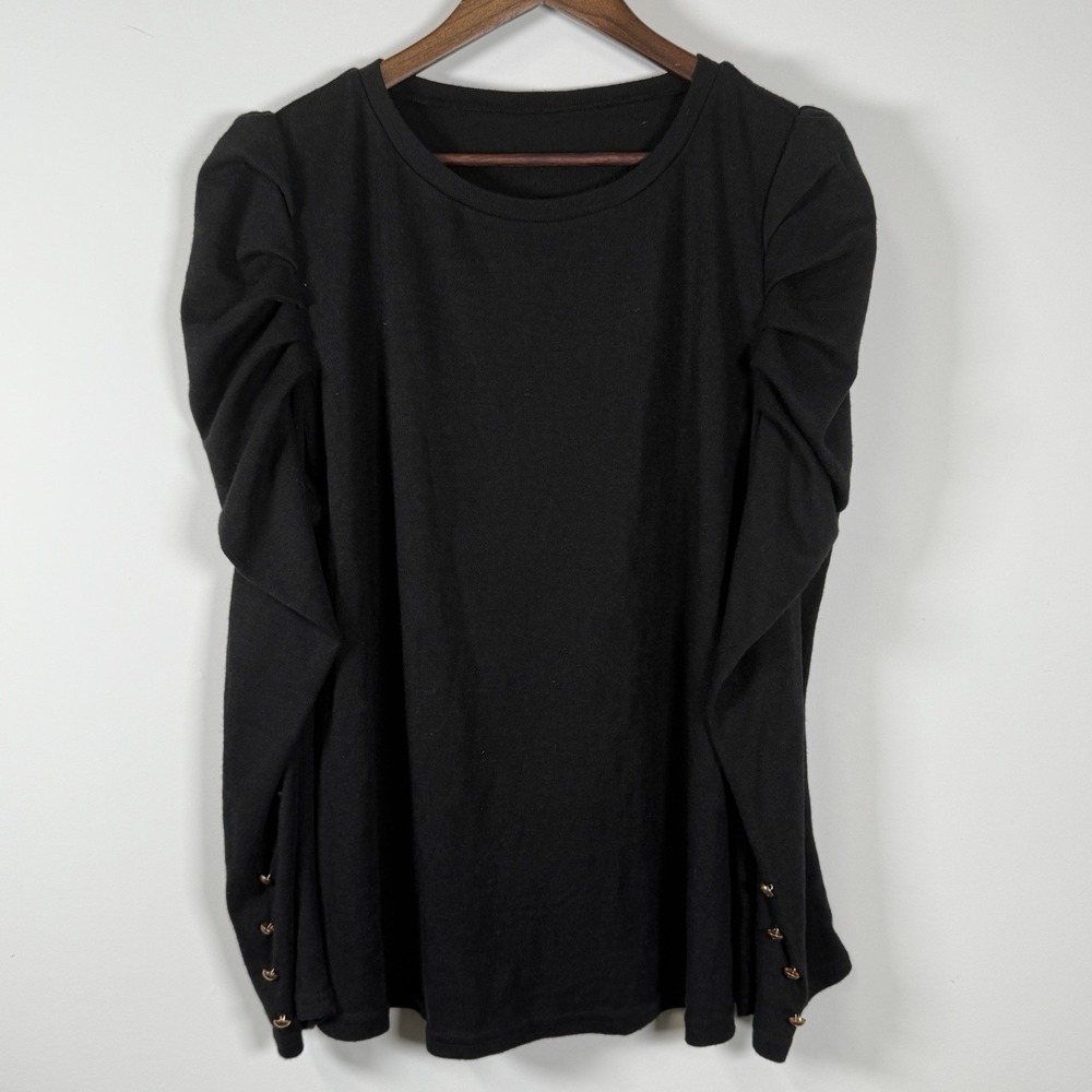 SHEIN Women's Long Sleeve Black‎ Shirt Scoop Neck Size 4XL Button Detail